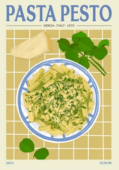 the cover of pasta pesto by genda italy - 1970, with an image of a plate of pennella and parsley