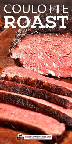 the cookbook cover shows sliced beef on a cutting board with text that reads, coulotte roast