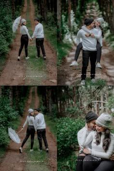 an image of a couple kissing in the woods with their hands around each other and holding umbrellas