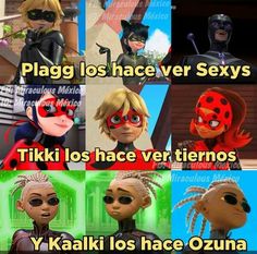 cartoon characters with caption in spanish and english