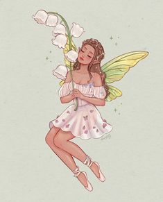 a pretty little fairy with flowers on her wings