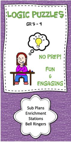 a cartoon character sitting at a table with a thought bubble above it that says, no prep fun and engaging