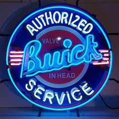 a neon sign that reads authorized buick service