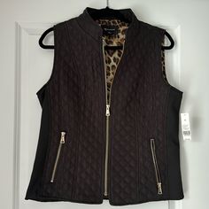 New With Tags, Never Work. Slimming Style Black Vest With Fun Leopard Print Stick Inside. Smoke Free Household Black Stretch Vest For Fall, Black Casual Vest With Zipper Closure, Casual Black Vest With Zipper Closure, Style Black Vest, Red Puffer Vest, Soft Vest, Coats Black, Black Puffer Vest, Red Vest