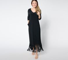 Western-inspired and ready for a night out, Renee's maxi dress is made for movement, with a playful fringed hem to make twirling mandatory. And when you've exhausted your best two-steppin' dance moves, Como Jersey makes taking a two-(or 10-)minute seated breather welcomingly comfortable. From Women with Control®. Maxi Jersey Dress, 10 Minute, Dance Moves, Dress Skirt, Night Out, Fashion Dresses, Take That, Maxi Dress, Black