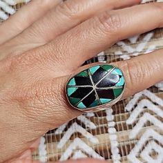 Vintage Sterling Turquoise & Onyx Ring Size 10.5 Ring Size 10, Mens Accessories Jewelry, Onyx Ring, Size 10 Rings, Blue And Silver, Onyx, Mens Accessories, Ring Size, Size 10