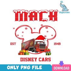 the disney cars logo is shown in red and white