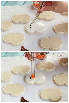 the process of making cookies is being made by using cookie cutters to cut out shapes