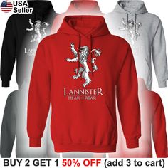 GoT House Lannister Hooded Sweatshirt GoT House Lannister Hooded Sweatshirt Click images to enlarge Description Message us if you see items "Out of Stock", we may be able to get them for you Quantity: 1 GoT House Lannister hooded sweatshirt A Lannister always pays his debts! Made from comfy cotton blend. Not recommended for machine dry Various GoT, shirts/tops & other character/logo apparel are also available Have your items quicker by purchasing through My eBay Store. Sizing Chart (Please pay a Game Of Thrones Lannister, House Lannister, Hear Me Roar, Character Logo, Clothing Logo, Sizing Chart, Hooded Sweatshirt, Game Of Thrones, Ebay Store