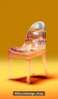 a clear plastic chair sitting on top of a yellow floor