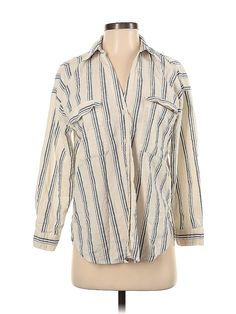 Zara 3/4 Sleeve Button Down Shirt Size: X-Small Tops - used. No Fabric Content, Stripes | Zara 3/4 Sleeve Button Down Shirt: Ivory Stripes Tops - Size X-Small Cheap Zara Shirt For Daywear, Small Tops, Button Downs, Button Down Shirt, Women Handbags, Stripes, Zara, Womens Tops, Handbags