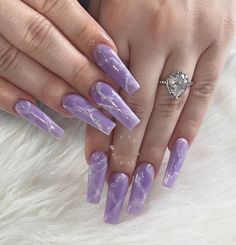 Stone Nails, Marble Acrylic Nails, Wedding Day Nails, Purple Acrylic Nails, Galaxy Nails, Purple Marble, Nail Designs Glitter, Marble Nails, Coffin Nails Designs