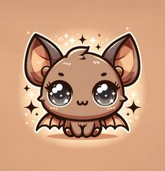 a cute little bat with big eyes and stars on it's back side,