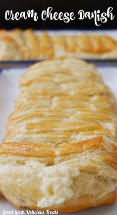 A long white plate with a whole cream cheese danish on it. Danish Braid, Cream Cheese Pastry, Brown Sugar Recipes, Cheese Puff Pastry, Cheese Pastry, Easy Puff Pastry