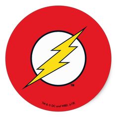 the flash logo on a red circle with white and yellow lightning bolt in it's center