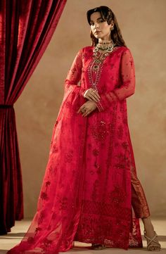 Luxury Shocking Pink Embroidered Pakistani Salwar Kameez Dupatta Suit The Wedding, Pakistani Salwar, Organza Top, Readymade Saree, Printed Dupatta, Shocking Pink, Pakistani Salwar Kameez, Embroidered Sleeves, Luxury Wear