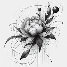 a black and white drawing of a flower