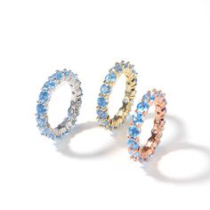 Shine with Laie everywhere you go! Shop now! Our white gold blue diamond ring is a bold, new piece. It has a ravishing and enchanting blue hue. Alternating diamond and blue love heart rings look really unique for everyday wear. DETAILS Material: Copper + 14k real gold/white gold plating Finish: 5 times gold plating Stone Type: 3A+ Cubic Zirconia Stone Size: 5/6/7/8/9 Grab your iced out jewelry at prices that don't break the bank! Our pieces are very durable and timeless. They are guaranteed one- Luxury Light Blue Round Rings, Luxury Light Blue Round Ring, Light Blue Round Cut Diamond Jewelry, Blue Diamond Ring With Vvs Clarity, Blue Cubic Zirconia Promise Jewelry, Light Blue Diamond Promise Ring, Fine Jewelry For Anniversary In Light Blue, Modern Blue Cubic Zirconia Ring, Dazzling Blue Round Diamond Ring