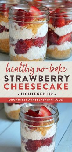 strawberry cheesecake in a jar with the title above it