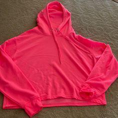 Great Condition Never Worn Pink Sweatshirt For Spring Workout, Pink Sweatshirt For Workout In Spring, Pink Workout Sweatshirt For Spring, Pink Hooded Workout Top, Hot Pink Hoodie, Pink Hoodie, Hot Pink, Athletic Jacket, Womens Tops