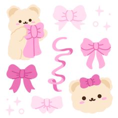 a set of pink bows and teddy bears