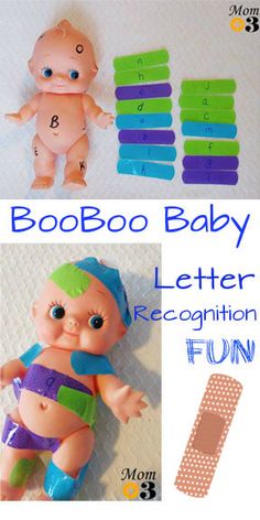 an image of baby toys with numbers and letters for them to use in the letter recognition game