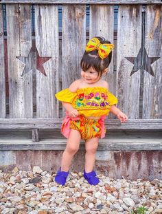 "Our New design Released in April 2020 Stunning and bright outfit, includes: - Embroidered off the shoulder crop top - Bloomers with ruffles on the back and bows on the sides - Matching bow with elastic headband (Pics shows a bow with a clip, if you want it this way, leave me a note when placing your order) Color of the bows on the bloomer's sides will be matched with the crop top embroidery colors. Without doubts will be an eye catching outfit for your Mexican parties, cinco de mayo, first birt Mexican Birthday Party, Mexican Baby Girl, Mexican Parties, First Fiesta, Bright Outfit, Mexican Babies, Birthday Props, Fiesta Dress, Top Embroidery