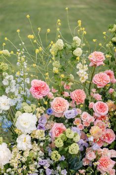 an assortment of colorful flowers in a garden