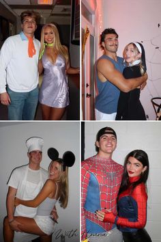 some people are dressed up in costumes and posing for pictures