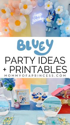 a blue and yellow birthday party with balloons