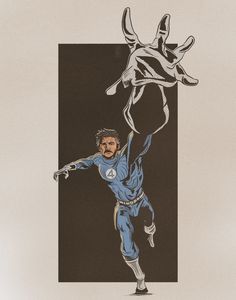 a drawing of a man flying through the air next to a dog on top of him