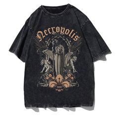 This y2K 90s aesthetic grunge horror Necropolis Devil washed t-shirt is a must-have for any fan of dark fashion. The t-shirt features a large, detailed Necropolis Devil vintage print, and is made from high-quality cotton that is soft and comfortable to wear. The t-shirt is oversized, so it can be worn loose or tucked in, and it is perfect for layering with other clothes. The t-shirt is also available in a variety of colors and sleeve length, so you can find the perfect one to match your personal style. Features: ・Large Necropolis Devil vintage print ・Made from high-quality cotton ・Oversized fit ・Available in a variety of colors Benefits: ・Makes a great statement piece ・Comfortable and versatile ・Can be dressed up or down ・Perfect for fans of y2K 90s aesthetic grunge fashion Guarantee: We a Streetwear Oversized Shirt, Y2k Pop Culture, Y2k Prints, Rock Clothing, Mode Grunge, Gothic Shirts, Grunge Shirt, Emo Y2k, Goth Y2k