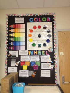 a bulletin board with different colors on it and some sort of wheel in the middle