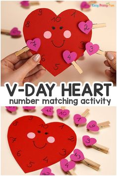 a valentine's day activity for kids to practice number matching with the letter v