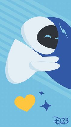 a blue and white cartoon character flying through the air with his eyes closed while holding onto a yellow heart