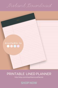 the printable lined planner is shown on top of a pink background with text that reads,