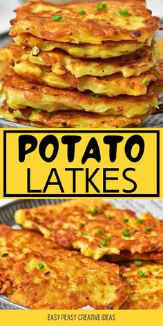 Potato latkes Easy Latkes Recipe, Potato Latkes Jewish, Latkes Recipe Easy, Jewish Meals, Potato Latkes Recipe, Latkes Recipe, Potato Latke Recipe, Crispy Pancakes, Mashed Potato Pancakes