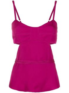 magenta adjustable spaghetti straps scoop neck open back rear tie fastening straight hem Spring Tops With Built-in Bra And Strappy Back, Fitted Backless Top With Tie Straps, Backless Summer Tops With Built-in Bra, Summer Backless Top With Tie Straps, Summer Backless Top With Built-in Bra, Summer Tie-strap Backless Tops, Chic Summer Crop Top With Strappy Back, Chic Backless Camisole For Summer, Chic Backless Summer Camisole