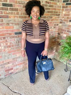 Black and Brown Collared striped crop top w/ frotn self tie and wide leg pants Striped Crop Top For Day Out, Chic Striped Crop Top For Day Out, Striped Cropped Top For Day Out, Chic Striped Cropped Top, Chic Striped Cropped Crop Top, Skirt Jumpsuit, Trendy Tee, Striped Crop Top, Knit Set