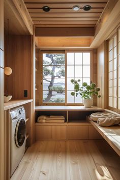 Compact Japandi laundry solution for tiny homes and small spaces Small Japanese Room, Japanese Laundry Room, Japanese Room Ideas, Utility Room Ideas, Laundry/mudroom Ideas, Maximizing Small Spaces, Laundry Room/mudroom, Drying Room, Stylish Laundry Room