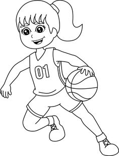 a girl playing basketball coloring page