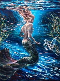 a painting of a mermaid in the water