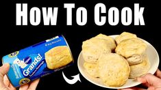 two hands holding a white plate with biscuits on it and the words how to cook