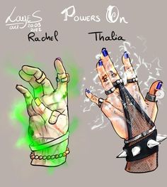 two different types of hands with tattoos and piercings on them, one in green and the other in black