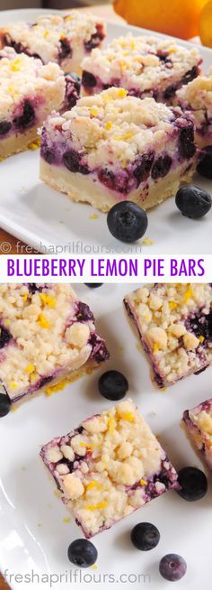 blueberry lemon pie bars on a white plate