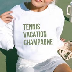 Tennis Sweatshirt I love to help my customers with custom orders! Please add you personalization request in the box when you check out or feel free to send me a message! I will get back to you promptly. Here is the link to my other tennis apparel & gifts: https://www.etsy.com/shop/ALittleSprinkl?ref=seller-platform-mcnav&section_id=47769910 This is a Gildan Sweatshirt with a UNISEX FIT. Please review the size chart in the images before you place your order. If you have any questions about sizing Customizable White Sweatshirt For Sports Events, Customizable White Crew Sweatshirt, White Custom Print Sweatshirt For Sports Events, Tennis Sweatshirt, Tennis Sweater, Tennis Apparel, Gildan Sweatshirt, Sweatshirt For Women, Gildan Sweatshirts