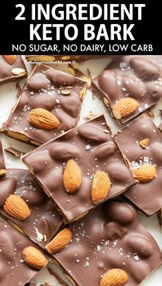 two ingredient keto bark no sugar, no dairy low carb chocolate bars with almonds