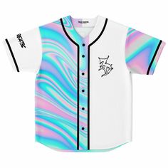 Looking to add some fun and flair to your next event? Check out this custom-made baseball jersey. This eye-catching rave jersey will not only make you look like the hero of the festival but will leave make you become the next talk of the town. Printed in high definition, you can be sure the intricate design of your custom baseball jersey will give you the chance to impress the crowd at your next rave You can be assured that you will look good and feel confident when you wear this rave outfit.Tak Fitted Rave T-shirt For Streetwear, White Jersey With Sublimation Print For Streetwear, White Sublimation Print Jersey For Streetwear, White Streetwear Jersey With Sublimation Print, Custom Print White Baseball Jersey For Streetwear, White Custom Print Baseball Jersey For Streetwear, White Baseball Jersey For Summer Streetwear, Cotton Jersey With Sublimation Print For Streetwear, Fitted Short Sleeve Baseball Jersey For Streetwear