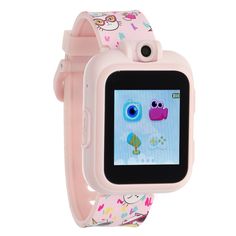 a pink children's watch with hello kitty on the screen