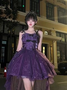 TAVIMART - French Lolita Purple Dress High Grade Starry Sky Sparkling Dress Cos Evening Palace Princess Dress Vintage Violet Glitter Skirt Purple Dress Outfits, Purple Sundress, Purple Short Dress, Glitter Skirt, Sparkling Dress, Space Dress, Glitters Skirt, Purple Suits, Fancy Dress Outfits